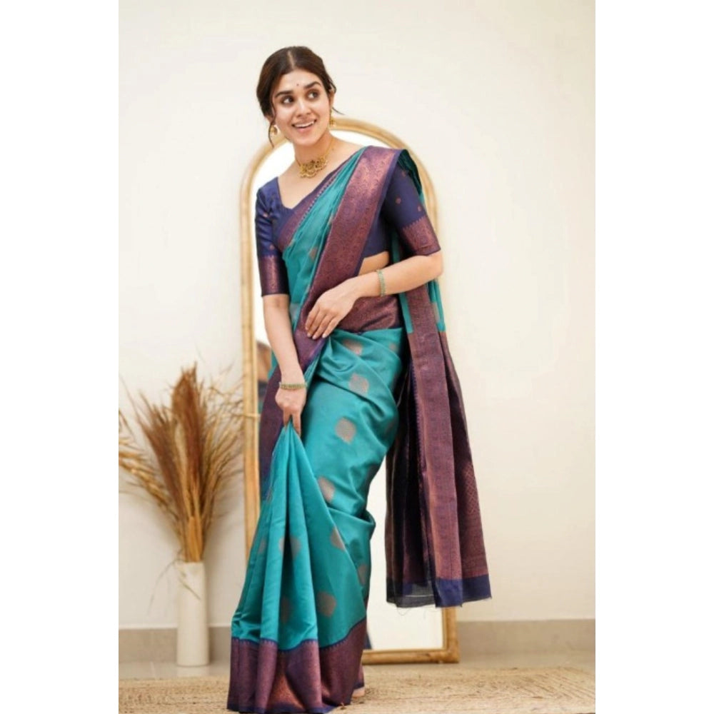 Snuggle Spot Women's Silk Printed Saree With Unstitched Blouse 5.5Mtr (Rama)