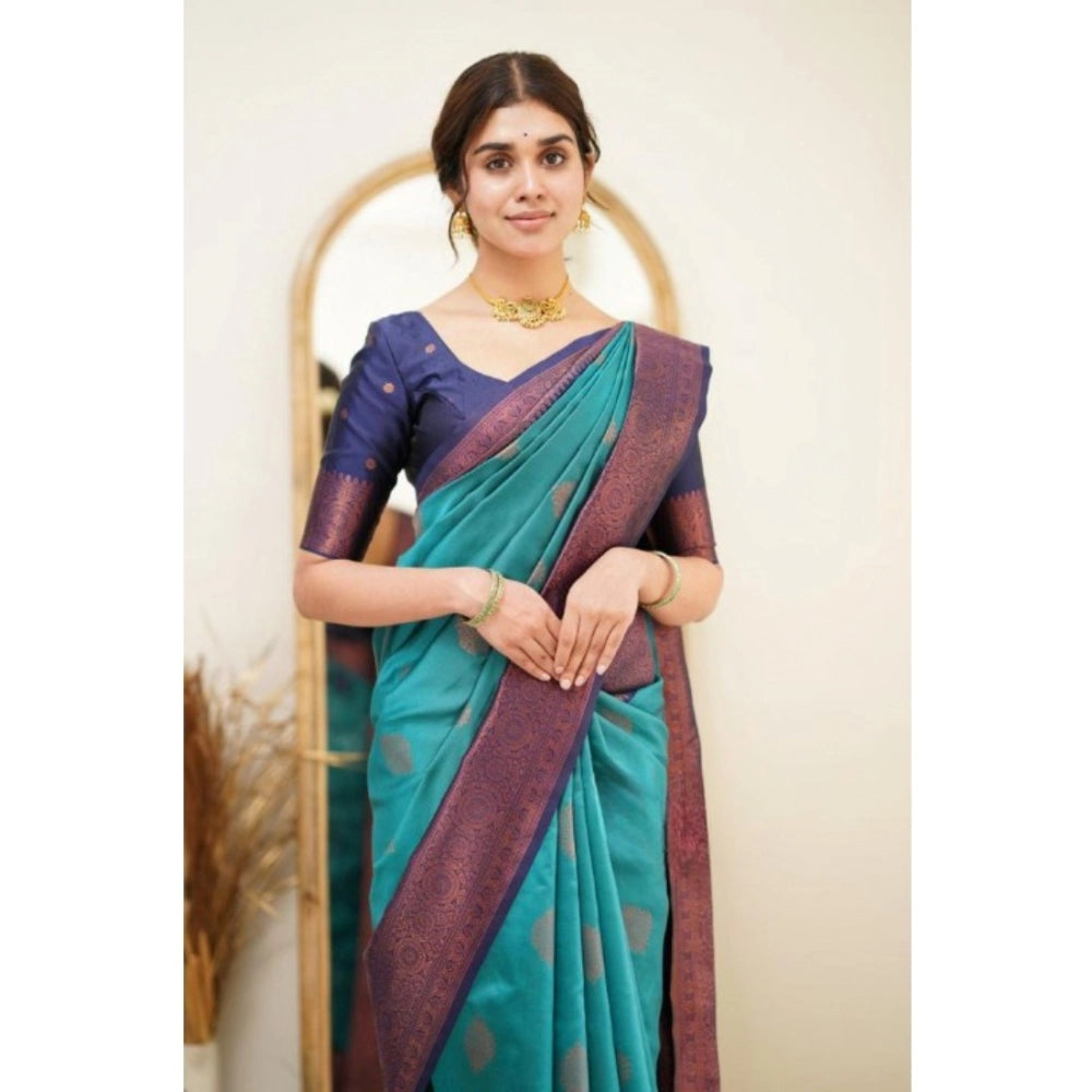 Snuggle Spot Women's Silk Printed Saree With Unstitched Blouse 5.5Mtr (Rama)