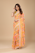 Snuggle Spot Women's Small Lace Georgette Printed Ready-to-Wear Saree With Unstitched Blouse 5.5 Mtr (Yellow)