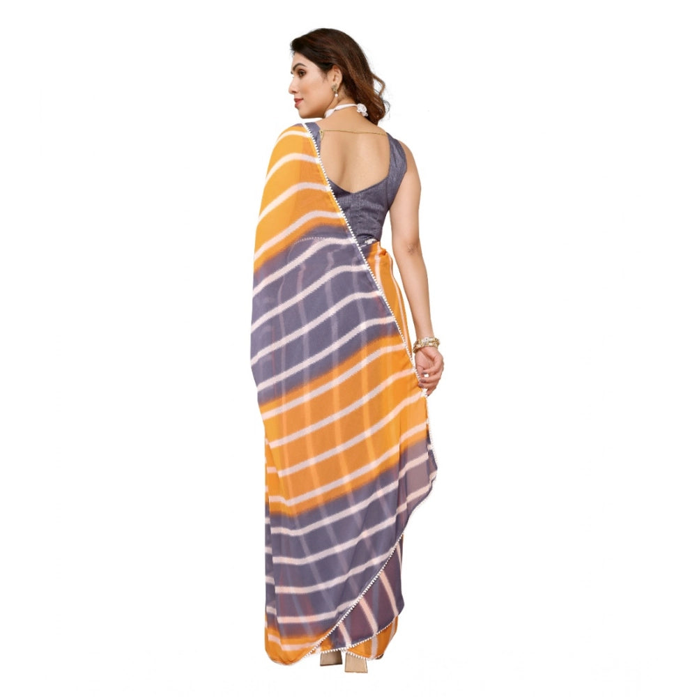 Snuggle Spot Women's Small Lace Georgette Striped Ready-to-Wear Saree With Unstitched Blouse 5.5 Mtr (Orange-Grey)