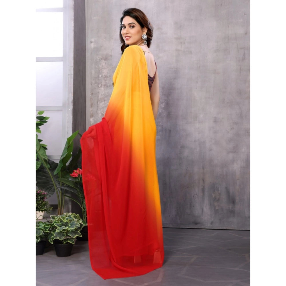Snuggle Spot Women's Small Lace Georgette Solid Ready-to-Wear Saree With Unstitched Blouse 5.5 Mtr (Red-Orange)