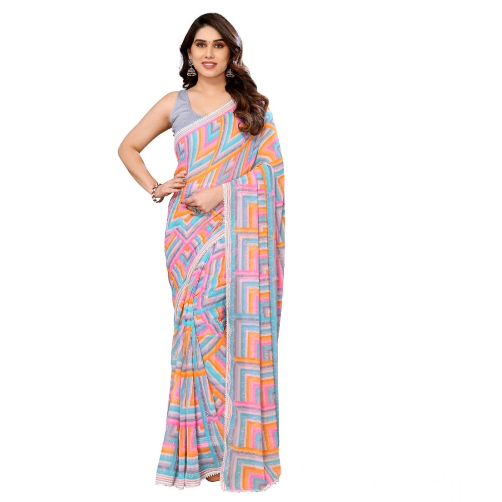 Snuggle Spot Women's Small Lace Georgette Printed Ready-to-Wear Saree With Unstitched Blouse 5.5 Mtr (Grey)