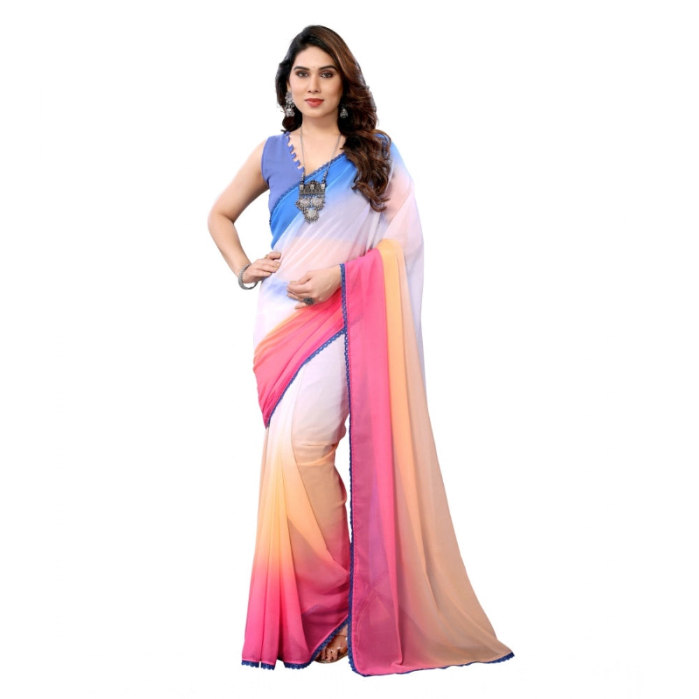 Snuggle Spot Women's Small Lace Georgette Solid Ready-to-Wear Saree With Unstitched Blouse 5.5 Mtr (Multicolor)