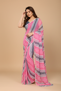 Snuggle Spot Women's Small Lace Georgette Striped Ready-to-Wear Saree With Unstitched Blouse 5.5 Mtr (Grey)