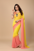 Snuggle Spot Women's Small Lace Georgette Solid Ready-to-Wear Saree With Unstitched Blouse 5.5 Mtr (Pink-Yellow)