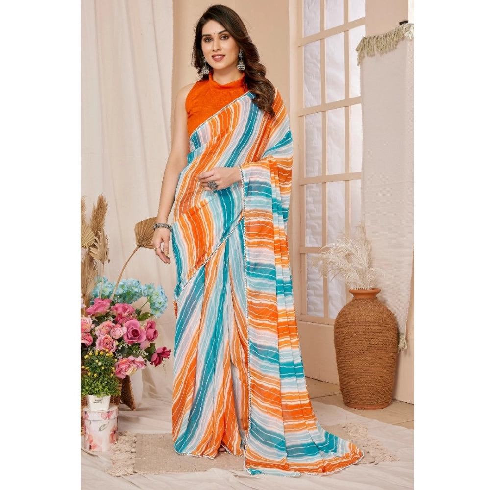 Snuggle Spot Women's Small Lace Georgette Striped Ready-to-Wear Saree With Unstitched Blouse 5.5 Mtr (Multicolor)