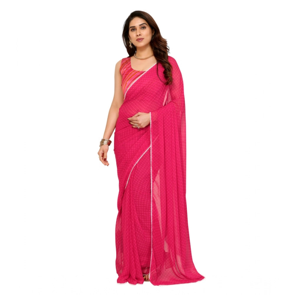 Snuggle Spot Women's Small Lace Georgette Embellished Ready-to-Wear Saree With Unstitched Blouse 5.5 Mtr (Dark Pink)
