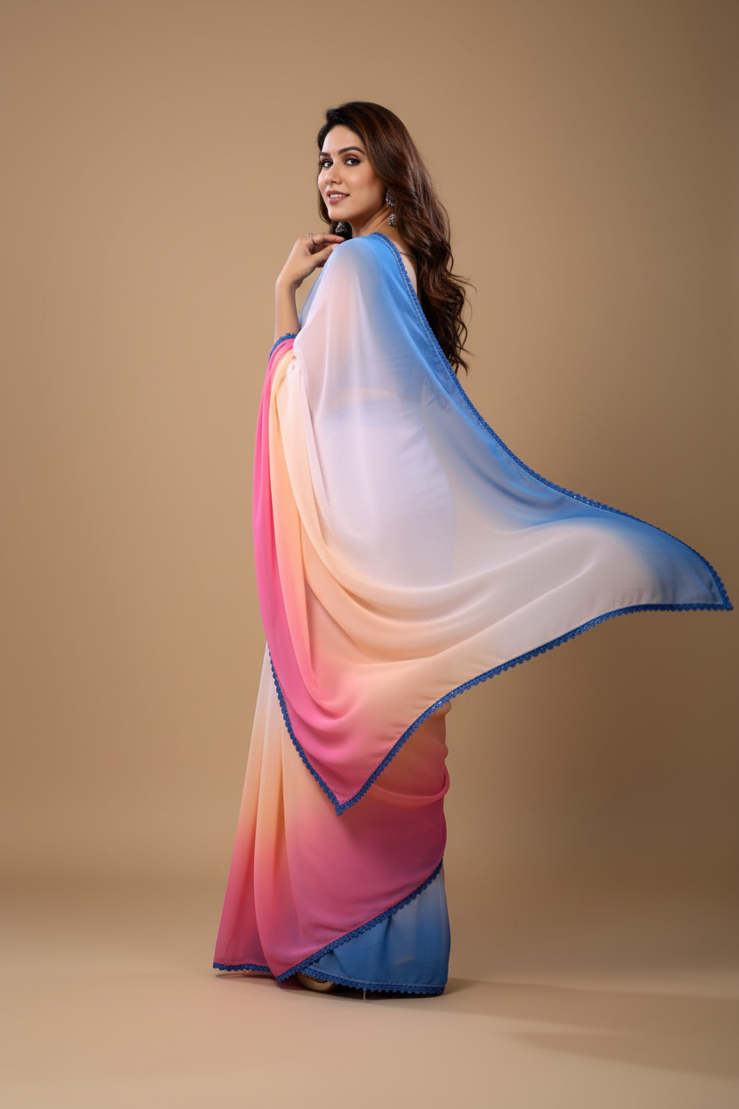 Snuggle Spot Women's Small Lace Georgette Solid Ready-to-Wear Saree With Unstitched Blouse 5.5 Mtr (Multicolor)