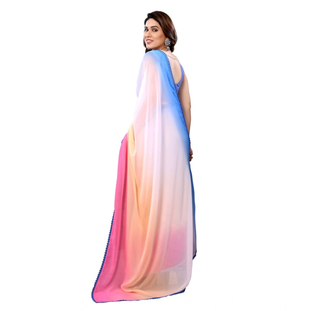 Snuggle Spot Women's Small Lace Georgette Solid Ready-to-Wear Saree With Unstitched Blouse 5.5 Mtr (Multicolor)