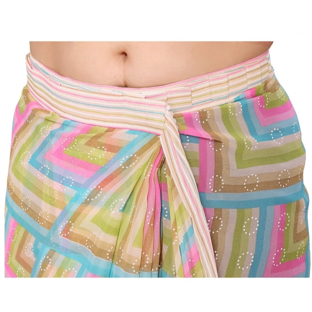 Snuggle Spot Women's Small Lace Georgette Printed Ready-to-Wear Saree With Unstitched Blouse 5.5 Mtr (Green)