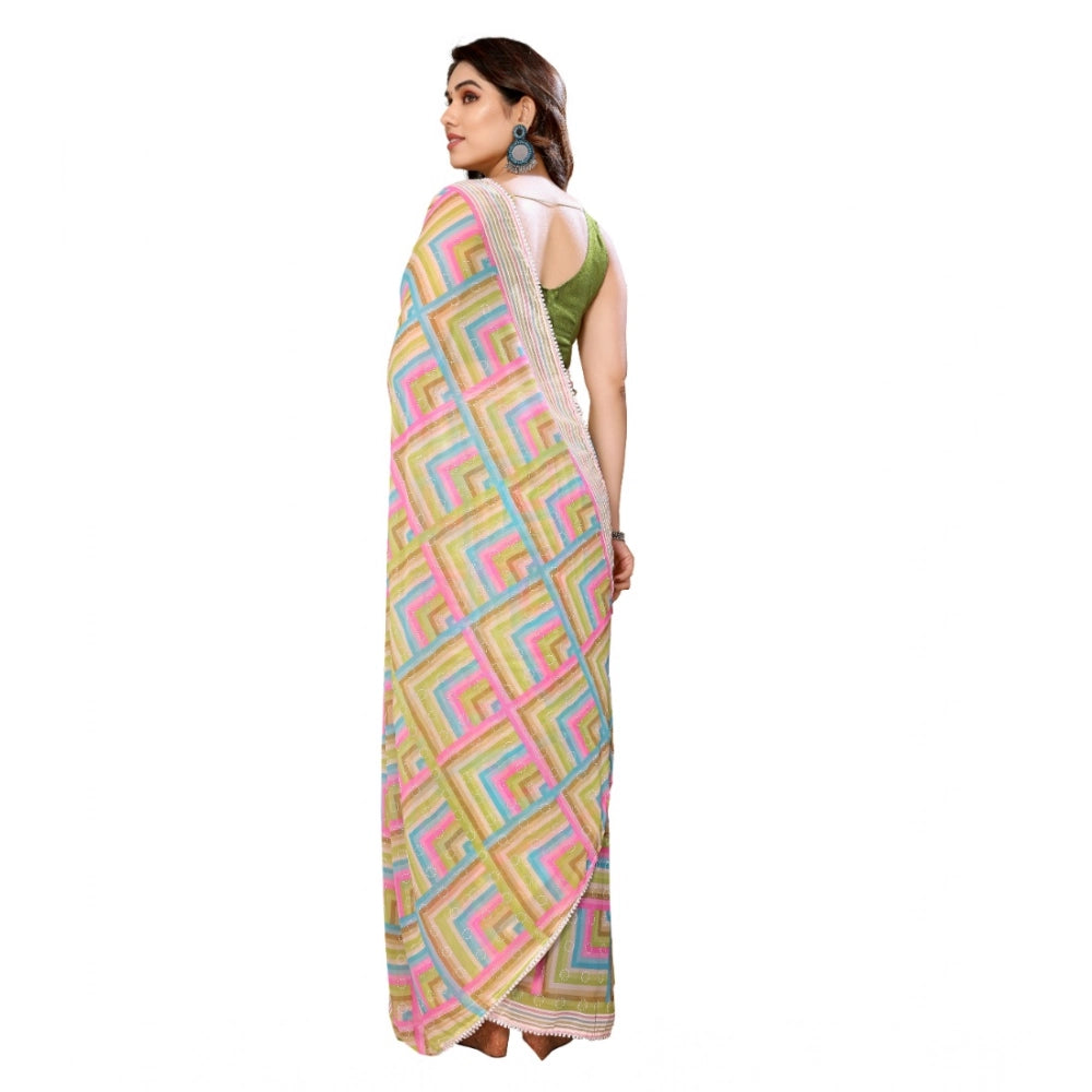 Snuggle Spot Women's Small Lace Georgette Printed Ready-to-Wear Saree With Unstitched Blouse 5.5 Mtr (Green)