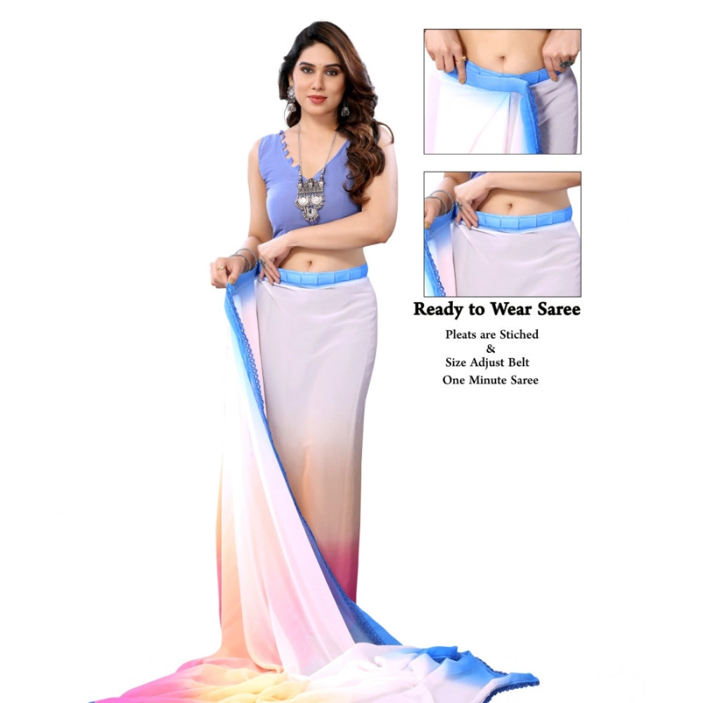 Snuggle Spot Women's Small Lace Georgette Solid Ready-to-Wear Saree With Unstitched Blouse 5.5 Mtr (Multicolor)