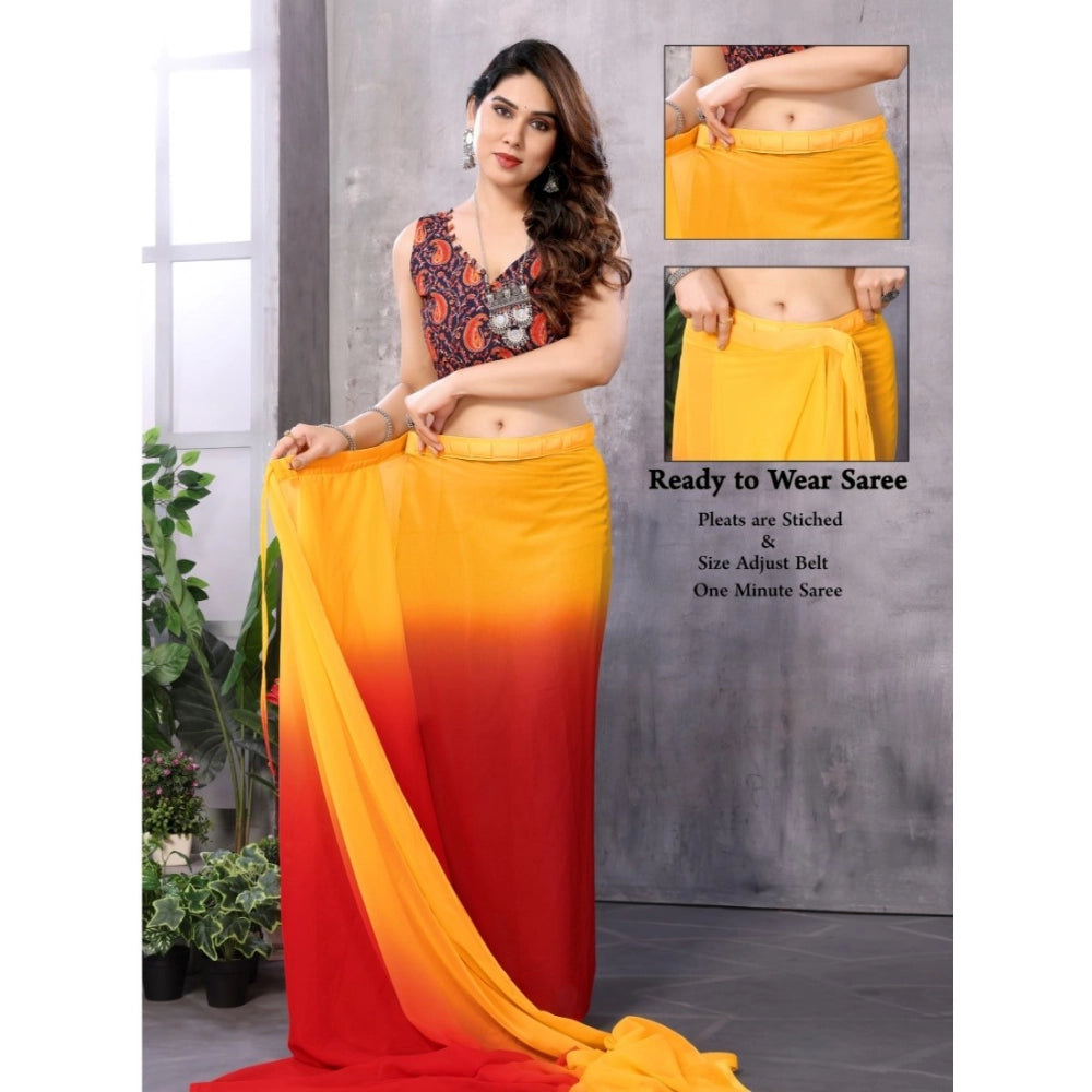 Snuggle Spot Women's Small Lace Georgette Solid Ready-to-Wear Saree With Unstitched Blouse 5.5 Mtr (Red-Orange)