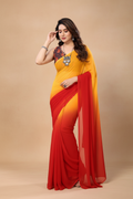 Snuggle Spot Women's Small Lace Georgette Solid Ready-to-Wear Saree With Unstitched Blouse 5.5 Mtr (Red-Orange)