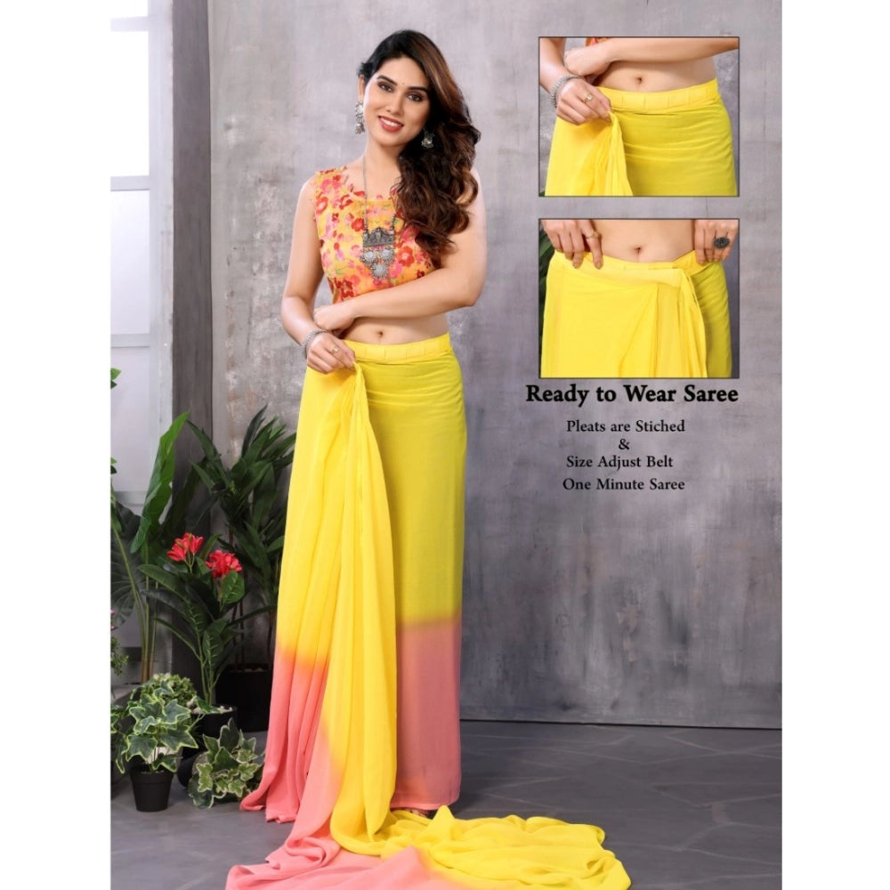 Snuggle Spot Women's Small Lace Georgette Solid Ready-to-Wear Saree With Unstitched Blouse 5.5 Mtr (Pink-Yellow)