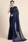 Snuggle Spot Women's Georgette Embellished Sequnece Bollywood Saree With Unstitched Blouse 5.5Mtr (Blue)