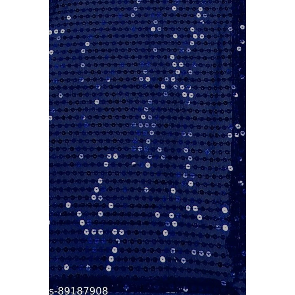 Snuggle Spot Women's Georgette Embellished Sequnece Bollywood Saree With Unstitched Blouse 5.5Mtr (Blue)