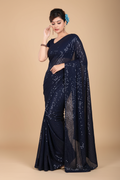 Snuggle Spot Women's Georgette Embellished Sequnece Bollywood Saree With Unstitched Blouse 5.5Mtr (Blue)