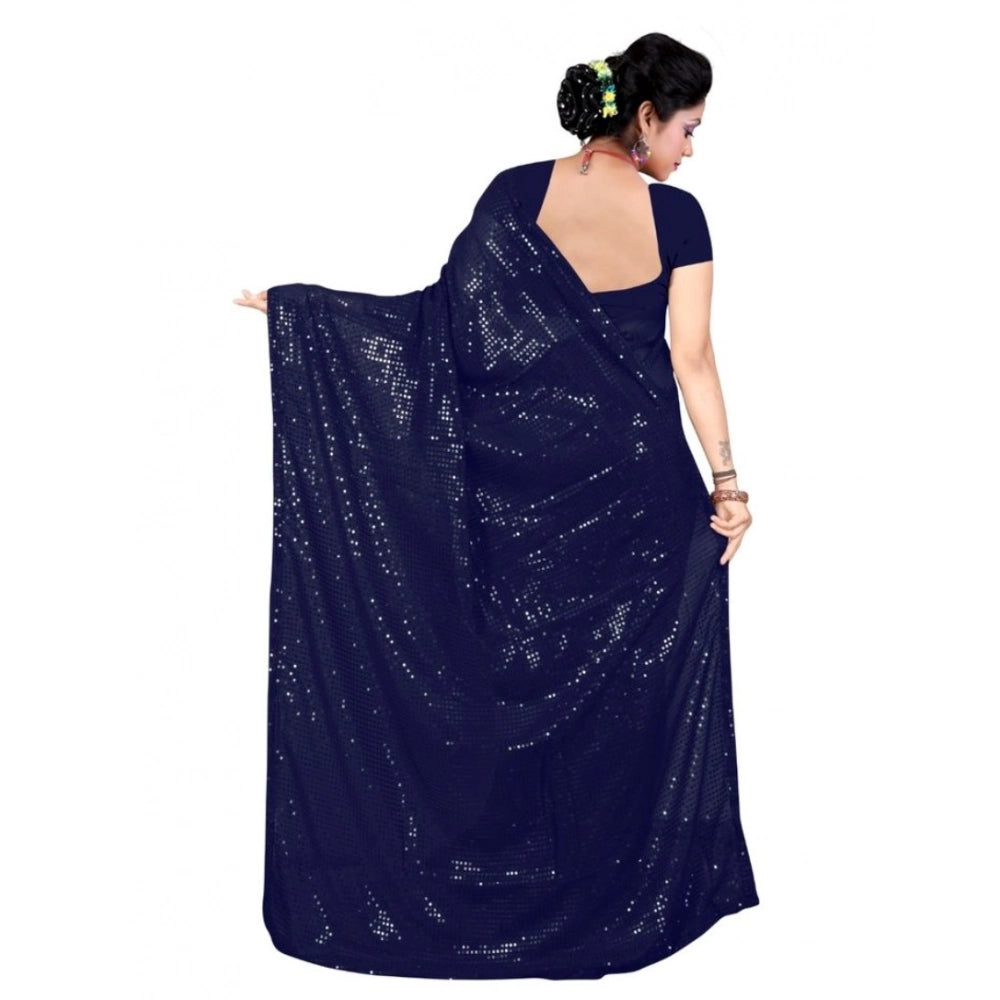 Snuggle Spot Women's Georgette Embellished Sequnece Bollywood Saree With Unstitched Blouse 5.5Mtr (Blue)