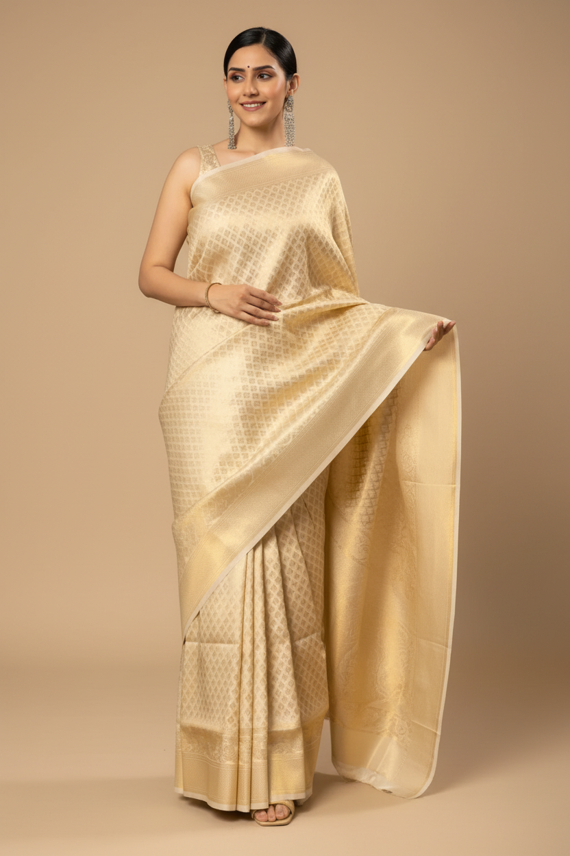 Snuggle Spot Women's Silk Printed Saree With Unstitched Blouse 5.5Mtr (Gold)