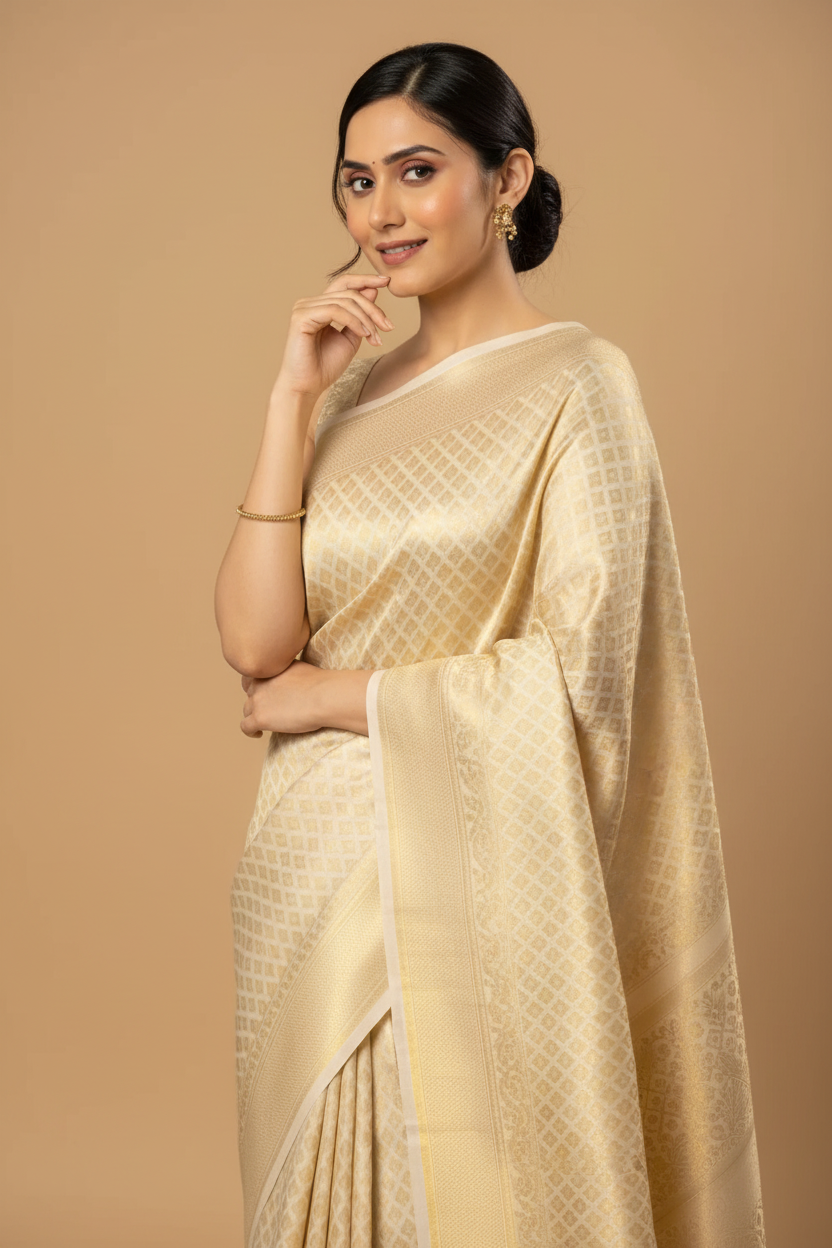 Snuggle Spot Women's Silk Printed Saree With Unstitched Blouse 5.5Mtr (Gold)