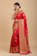 Snuggle Spot Women's Silk Printed Saree With Unstitched Blouse 5.5Mtr (Red)