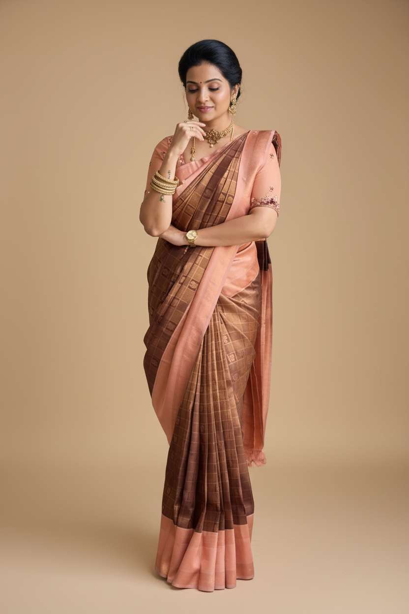 Snuggle Spot Women's Silk Printed Saree With Unstitched Blouse 5.5Mtr (Brown)