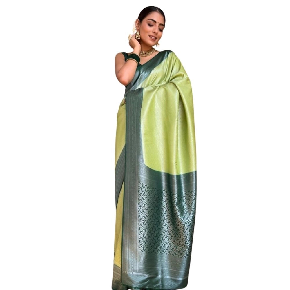 Snuggle Spot Women's Silk Printed Saree With Unstitched Blouse 5.5Mtr (Sea Green)