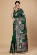 Snuggle Spot Women's Silk Printed Saree With Unstitched Blouse 5.5Mtr (Green)