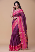Snuggle Spot Women's Silk Printed Saree With Unstitched Blouse 5.5Mtr (Purple)