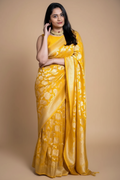 Snuggle Spot Women's Silk Printed Saree With Unstitched Blouse 5.5Mtr (Yellow)