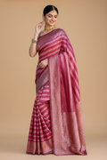 Snuggle Spot Women's Silk Printed Saree With Unstitched Blouse 5.5Mtr (Pink)