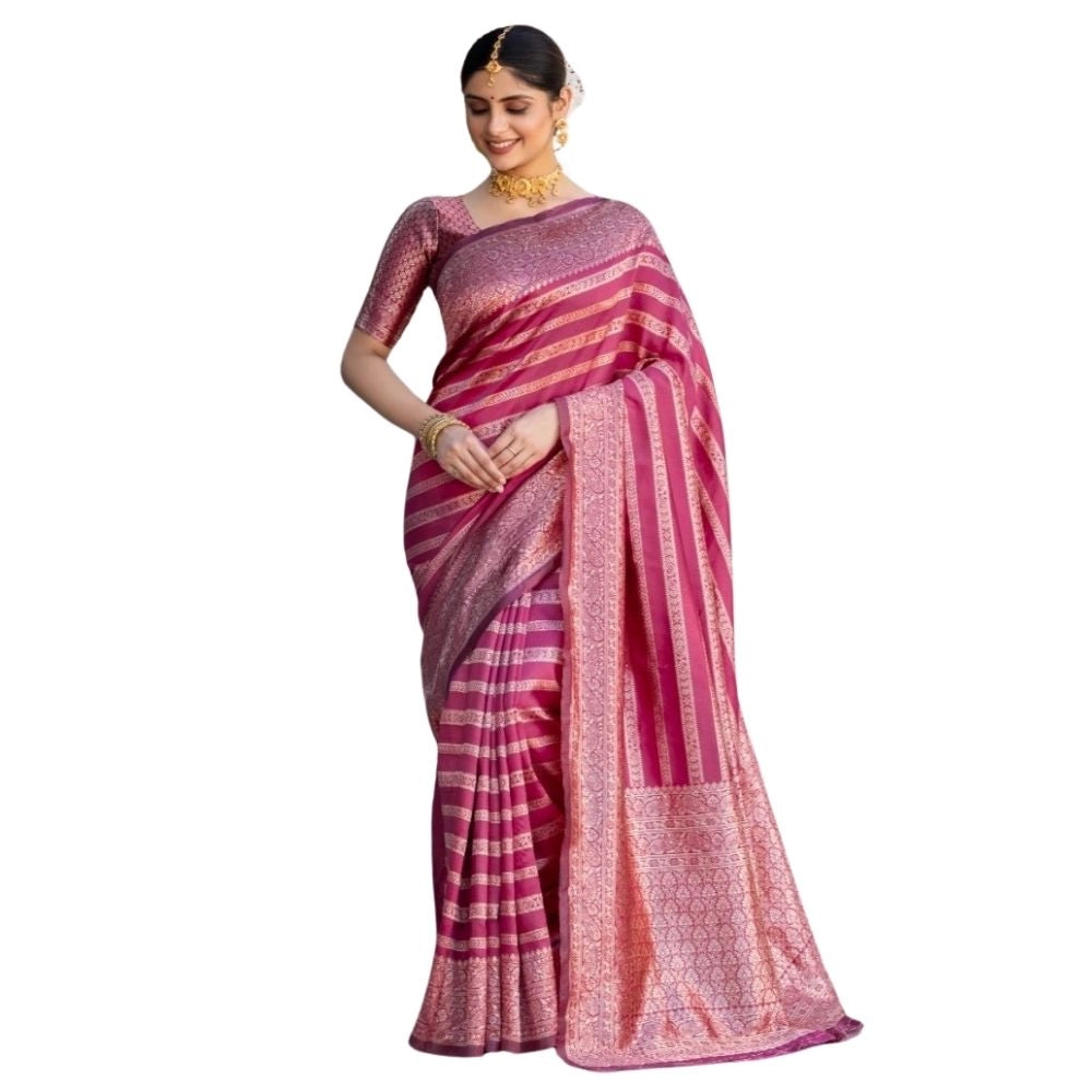 Snuggle Spot Women's Silk Printed Saree With Unstitched Blouse 5.5Mtr (Pink)