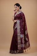 Snuggle Spot Women's Cotton  Printed Saree With Unstitched Blouse 5.5Mtr (Maroon)