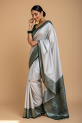 Snuggle Spot Women's Silk Printed Saree With Unstitched Blouse 5.5Mtr (Grey)