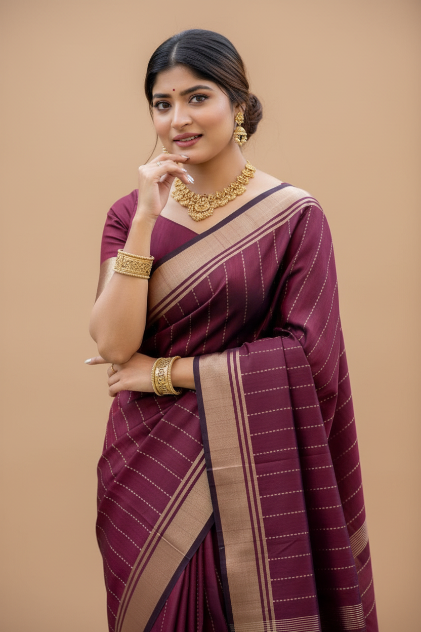 Snuggle Spot Women's Silk Printed Saree With Unstitched Blouse 5.5Mtr (Maroon)
