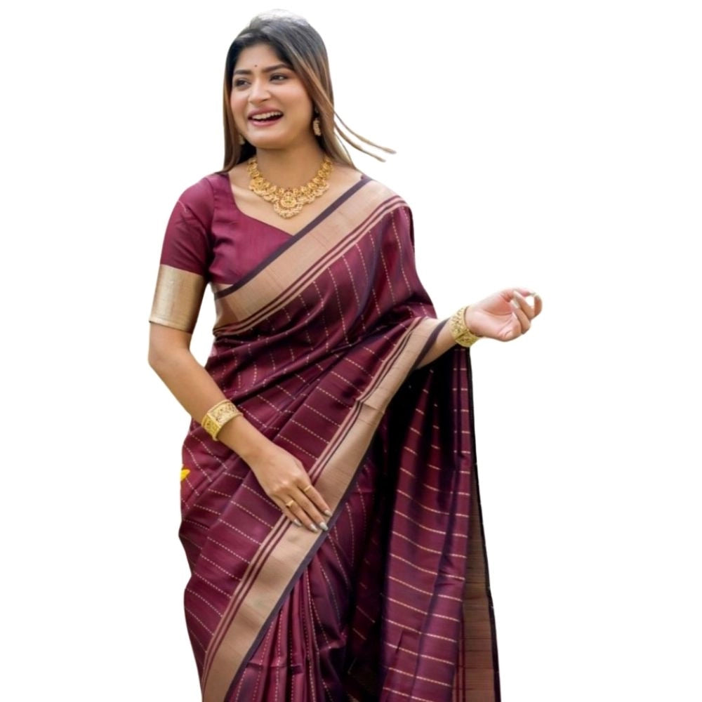 Snuggle Spot Women's Silk Printed Saree With Unstitched Blouse 5.5Mtr (Maroon)