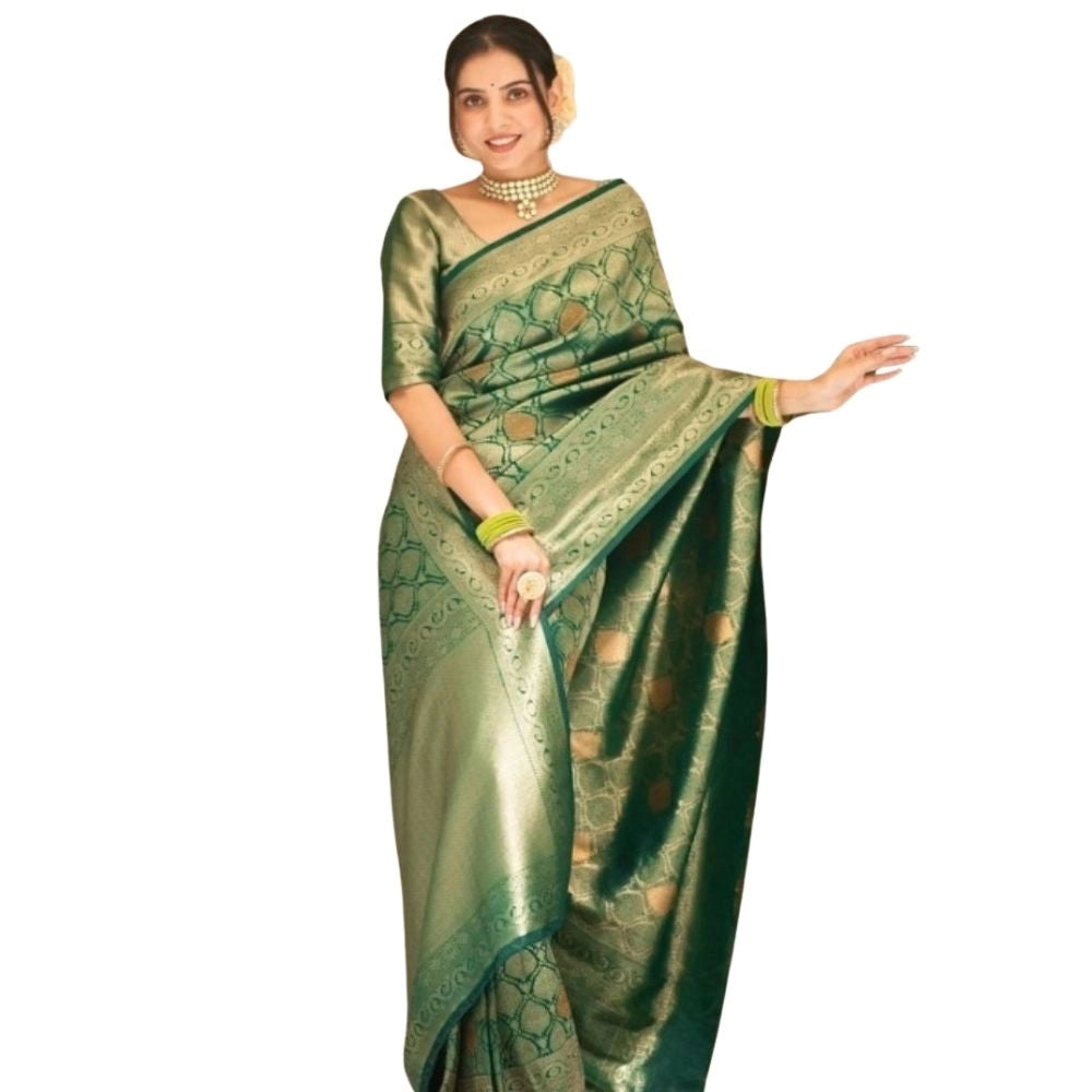 Snuggle Spot Women's Silk Printed Saree With Unstitched Blouse 5.5Mtr (Green)