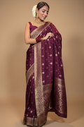 Snuggle Spot Women's Silk Printed Saree With Unstitched Blouse 5.5Mtr (Wine)