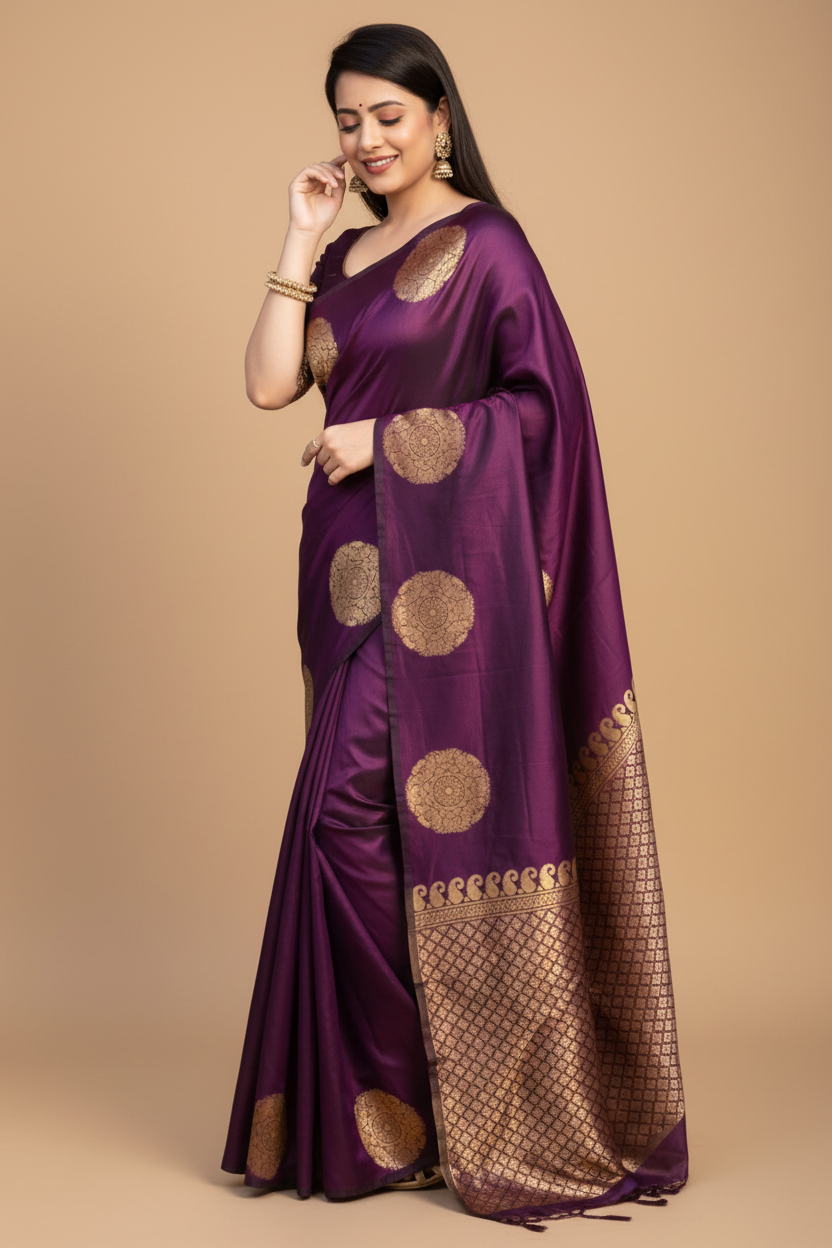 Snuggle Spot Women's Silk Printed Saree With Unstitched Blouse 5.5Mtr (Wine)