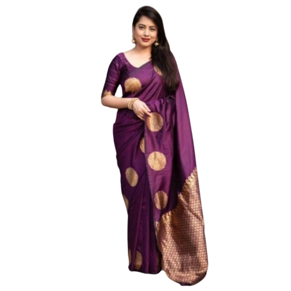 Snuggle Spot Women's Silk Printed Saree With Unstitched Blouse 5.5Mtr (Wine)