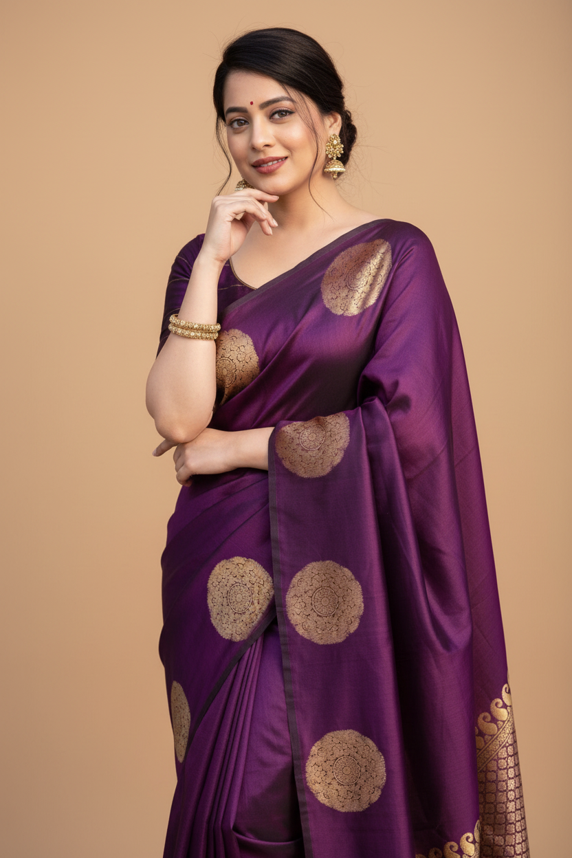 Snuggle Spot Women's Silk Printed Saree With Unstitched Blouse 5.5Mtr (Wine)