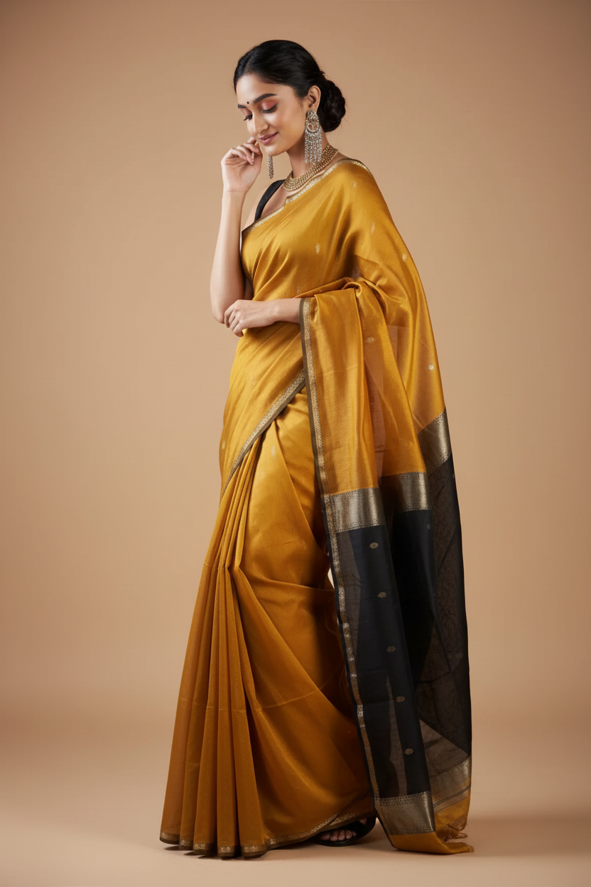 Snuggle Spot Women's Cotton  Printed Saree With Unstitched Blouse 5.5Mtr (Yellow)