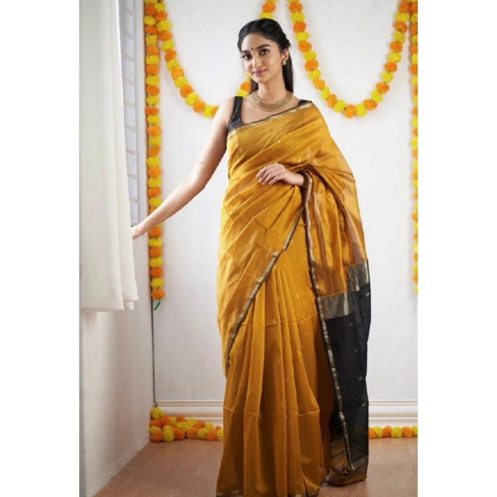 Snuggle Spot Women's Cotton  Printed Saree With Unstitched Blouse 5.5Mtr (Yellow)