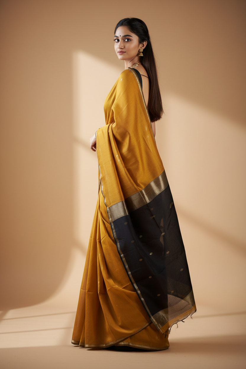 Snuggle Spot Women's Cotton  Printed Saree With Unstitched Blouse 5.5Mtr (Yellow)
