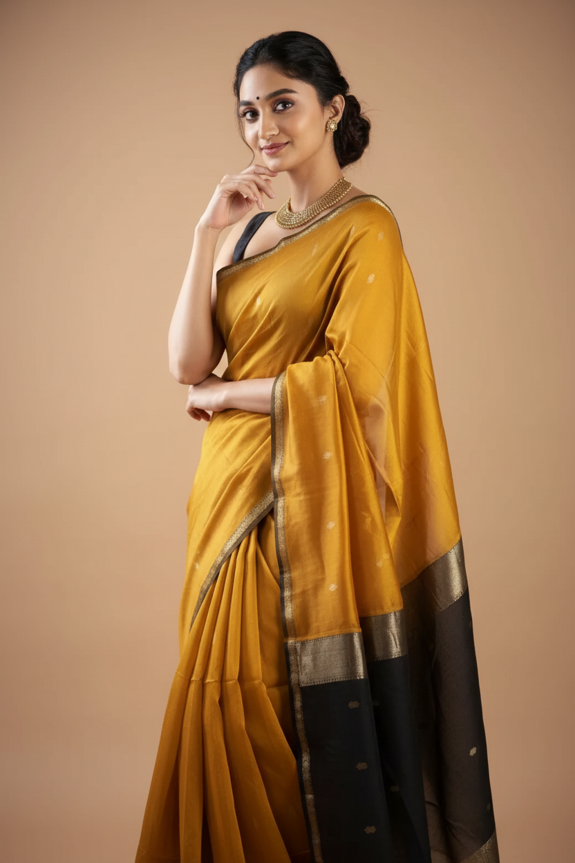 Snuggle Spot Women's Cotton  Printed Saree With Unstitched Blouse 5.5Mtr (Yellow)