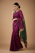 Snuggle Spot Women's Cotton  Printed Saree With Unstitched Blouse 5.5Mtr (Wine)