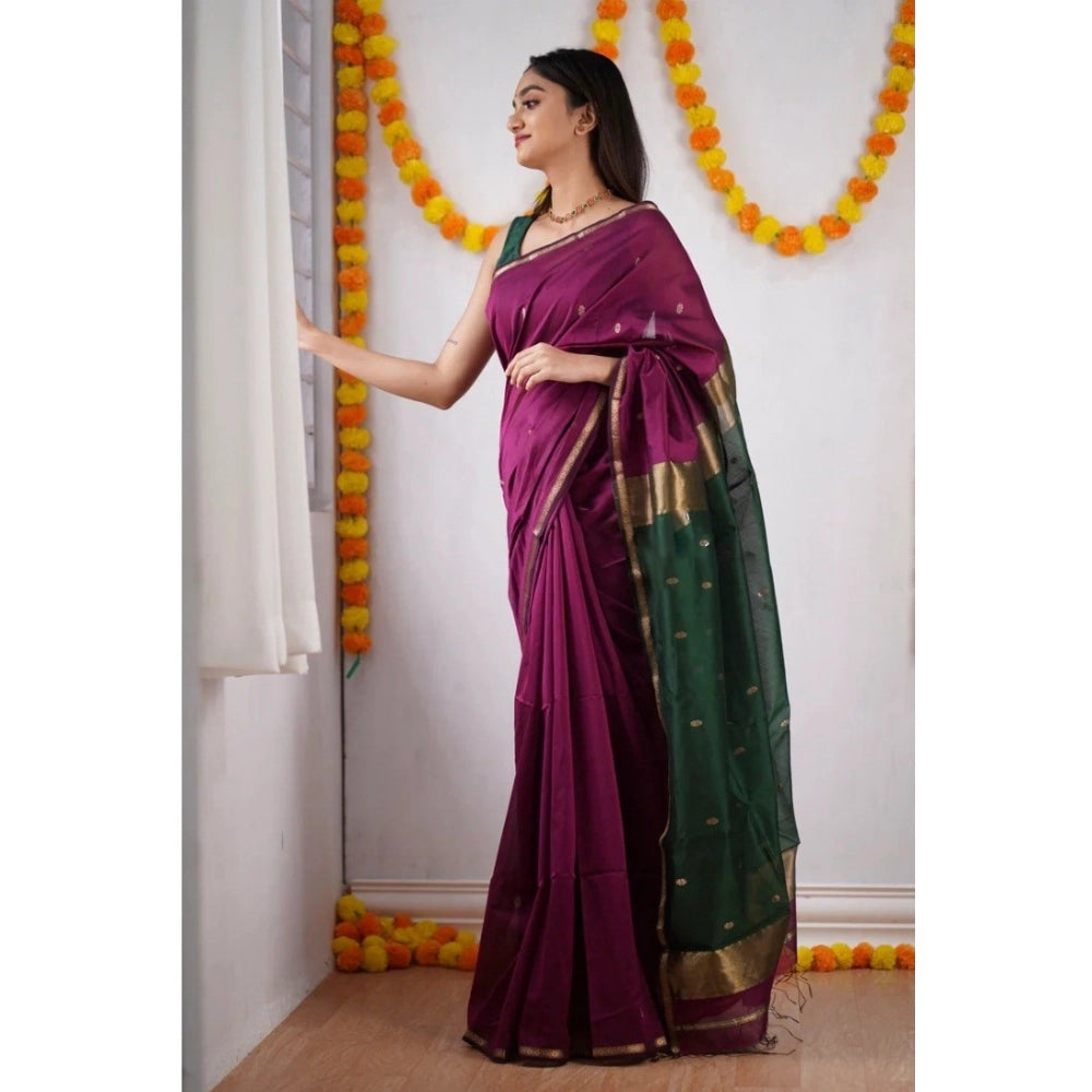 Snuggle Spot Women's Cotton  Printed Saree With Unstitched Blouse 5.5Mtr (Wine)