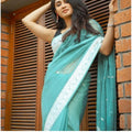 Snuggle Spot Women's Cotton  Printed Saree With Unstitched Blouse 5.5Mtr (Sky Blue)