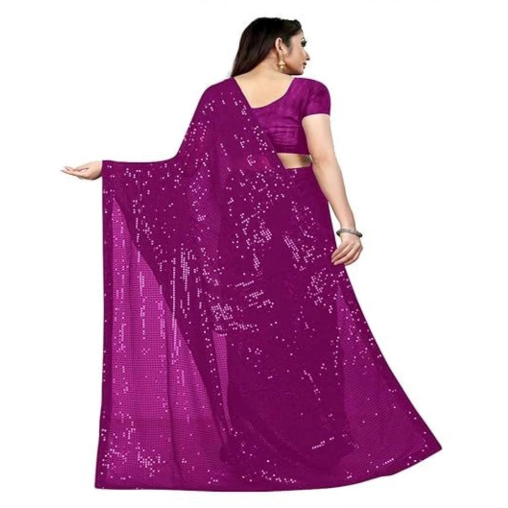 Snuggle Spot Women's Georgette Embellished Sequnece Bollywood Saree With Unstitched Blouse 5.5Mtr (Purple)